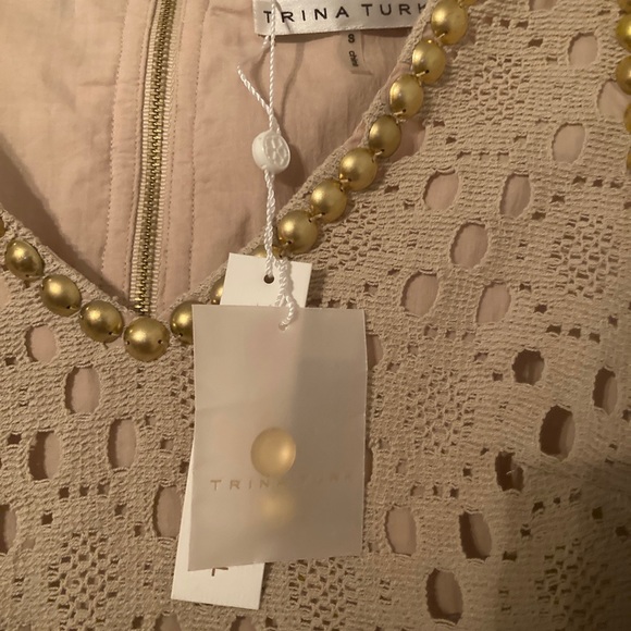 Trina Turk| Two Harbors Top  Beige | Contrast metallic beading at neckline  Sz S - Picture 4 of 9